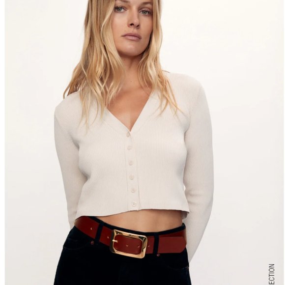 ZARA 100% LEATHER BELT WITH RECTANGULAR METAL BUCKLE